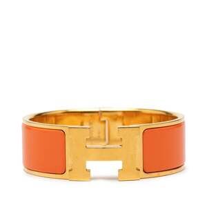 Hermes Click-Clack H PM Bangle, Gold and Orange Plated, Women's
